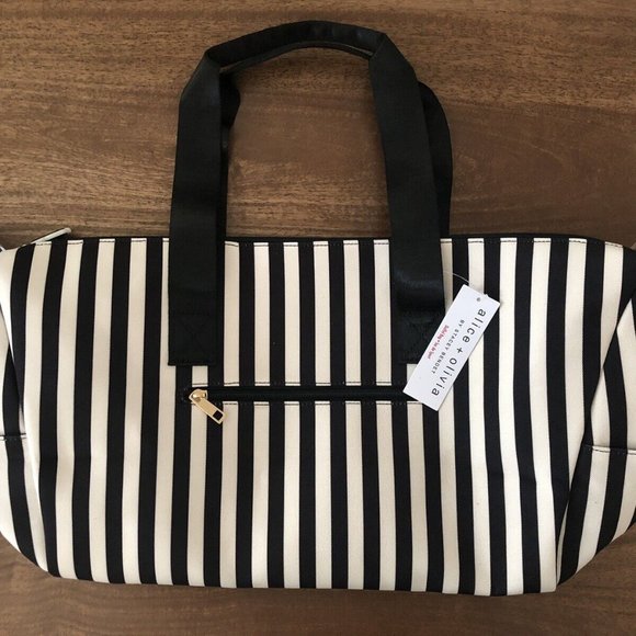 Alice + Olivia duffle bag new in package with tags Black and white stripes - Picture 1 of 12